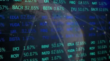 Borsa ekranında dünya ile bağlantılı finansal veri ağının animasyonu. küresel ağlar, bağlantılar, finans ve dijital arayüz kavramı dijital olarak oluşturulmuş video.