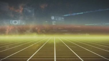 Mavi ve sarı alandaki ekranlarda çeşitli verilerin animasyonu. iletişim teknolojisi dijital arayüz konsepti dijital olarak oluşturulmuş video.