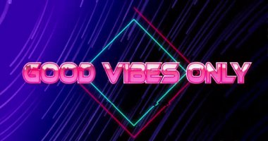 İyi titreşimlerin animasyonu sadece hareket eden mavi ve pembe ışık izlerinin üzerine yazılır. Video oyunu, eğlence ve dijital arayüz kavramı dijital olarak oluşturuldu.