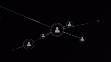 Siyah arkaplana karşı profil simgelerinin dijital animasyonu. küresel ağ ve teknoloji kavramı