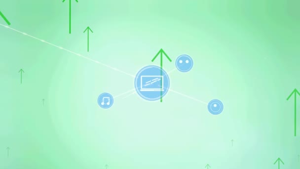 Анімація Мережі Єднань Над Стрілками Зеленому Тлі Глобальні Мережі Єднання — стокове відео