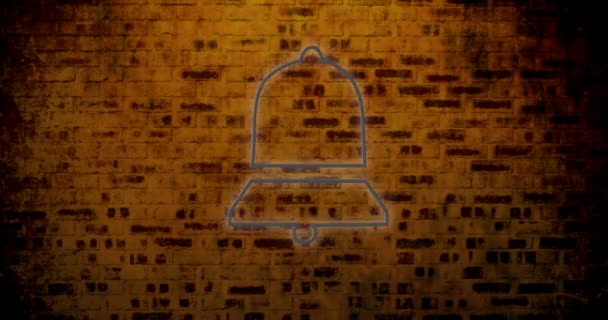 Animation Flickering Neon Bell Notification Icon Brick Wall Social Media — Stock Video