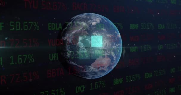 Animatie Van Het Laden Pleinen Pictogram Financiële Gegevensverwerking Hele Wereld — Stockvideo