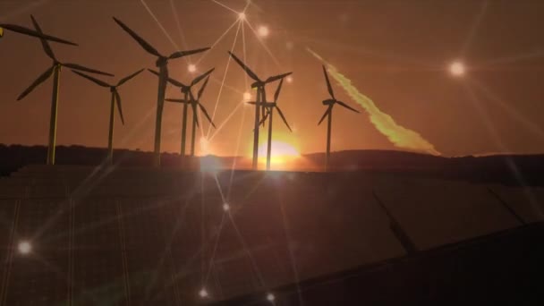 Animation Network Connections Wind Turbines Global Environment Green Energy Digital — Stock Video