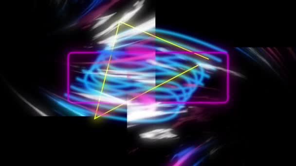 Animation Colorful Neon Shapes Dark Background Digital Interface Technology Background — Stock Video