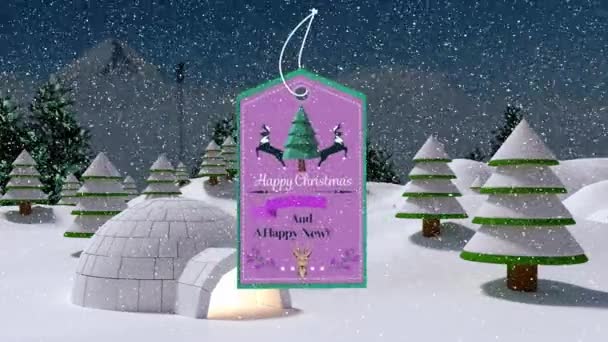 Анімація Снігу Падає Щасливе Різдво Щасливий Новий Рік Текст Над — стокове відео