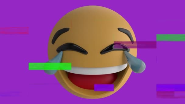 Animace Úsměv Emoji Přes Šum Obrazovce Fialovém Bílém Pozadí Sociální — Stock video