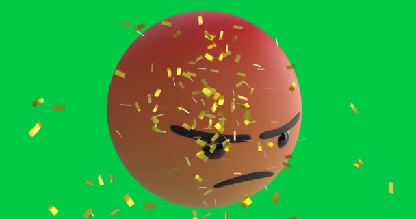 Animatie Van Confetti Vallen Boze Emoji Emoticon Pictogram Groen Scherm — Stockvideo