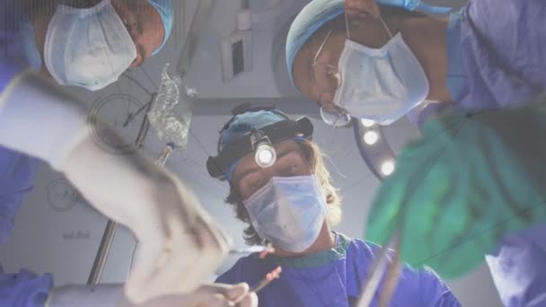 在手术室里通过外科医生的连接网络进行动画制作 医疗及医疗技术概念数码录影 — 图库视频影像