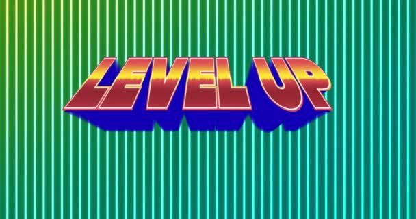 Animation Des Levels Und Des Herbstverkaufstextes Über Grünen Streifen Videospiel — Stockvideo