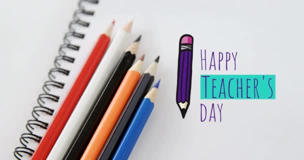 Animation Happy Teachers Day Text Μολύβια Και Σημειωματάριο Έννοια Σχολείο — Αρχείο Βίντεο