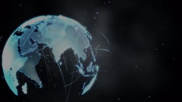 接続のネットワークと黒の背景に地球のアニメーション 世界規模のビジネス デジタルインターフェースの概念デジタル生成されたビデオ — ストック動画