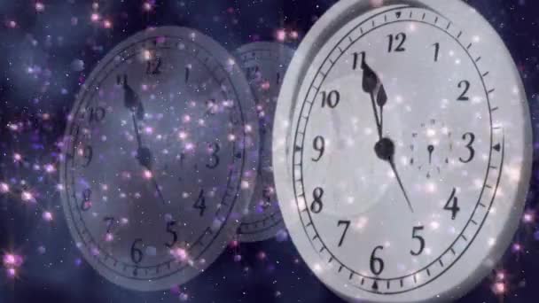 Des Taches Lumières Feux Artifice Explosent Dessus Horloge Sur Fond — Video