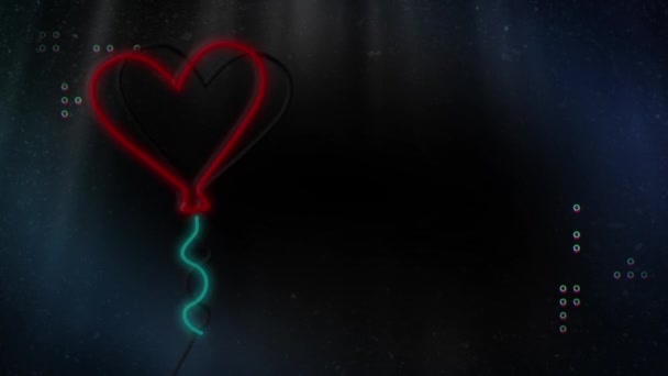 Neon Kalp Balonu Animasyonu Siyah Arka Planda Çeşitli Şekiller Renk — Stok video