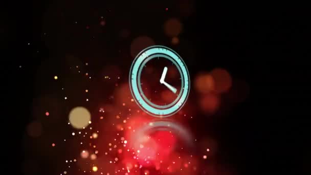 Animación Del Reloj Moviéndose Rápido Sobre Fondo Negro Con Luces — Vídeo de stock