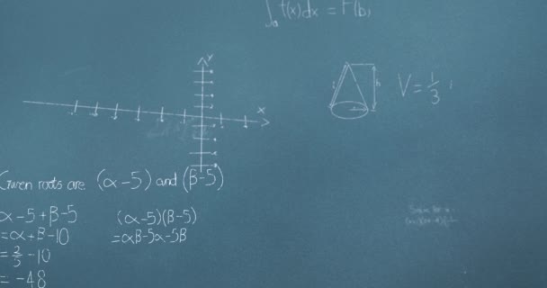 Animação Equações Matemáticas Sobre Fundo Azul Educação Global Conexões Processamento — Vídeo de Stock