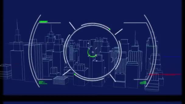 Animation Des Scannens Über Die Digitale Stadt Globales Geschäft Finanzen — Stockvideo