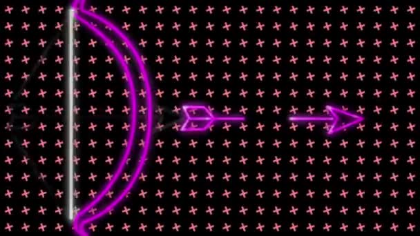 Animation Neon Bow Rotating Crosses Black Background Colour Movement Concept — Stock Video