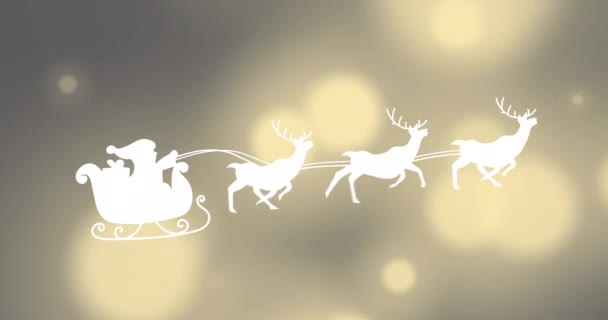 Animation Santa Sleigh Lights Beige Background Christmas Winter Tradition Celebration — Stock Video