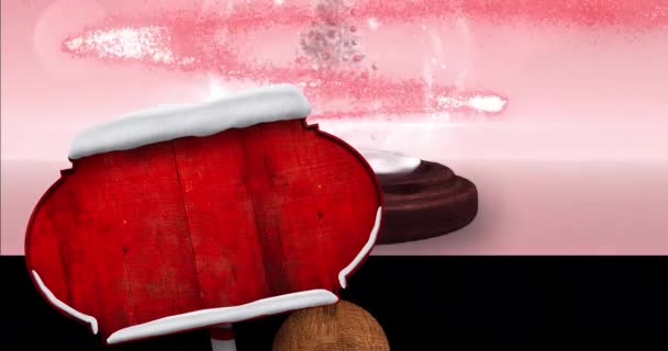 在雪球上的复制空间和粉红背景上的亮点的道路标志的动画 圣诞节 传统和庆祝概念数字制作的视频 — 图库视频影像