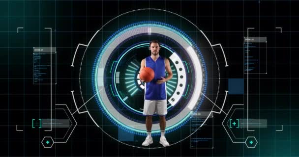 Animation Joueur Basket Ball Caucasien Sur Fond Noir Sport Connexions — Video