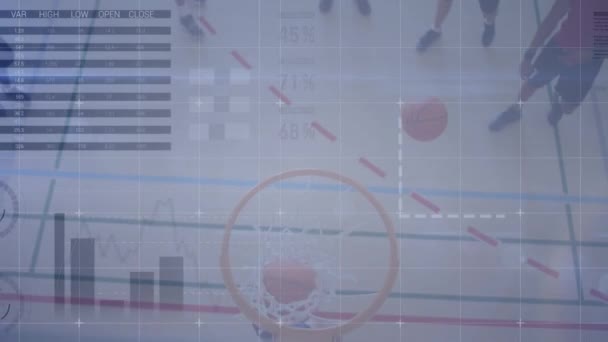 Çeşitli Erkek Basketbol Oyuncuları Üzerinde Finansal Veri Işleme Animasyonu Spor — Stok video