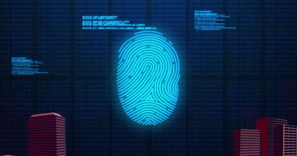 Animering Fingeravtryck Över Databehandling Och Stadsbild Online Säkerhet Brottslighet Och — Stockvideo