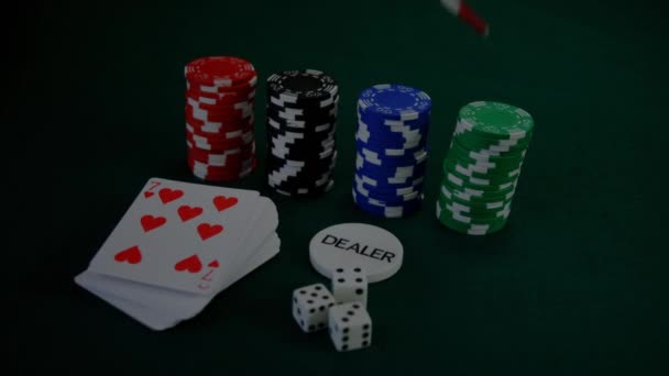 Animação Pilhas Fichas Jogos Casino Cartões Bordo Jogos Azar Jogos — Vídeo de Stock