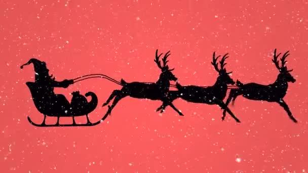 Neige Tombant Sur Père Noël Claus Traîneau Étant Tiré Par — Video