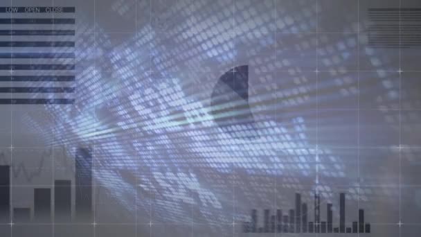 Animation Der Verarbeitung Von Finanzdaten Über Grauem Hintergrund Globales Geschäft — Stockvideo