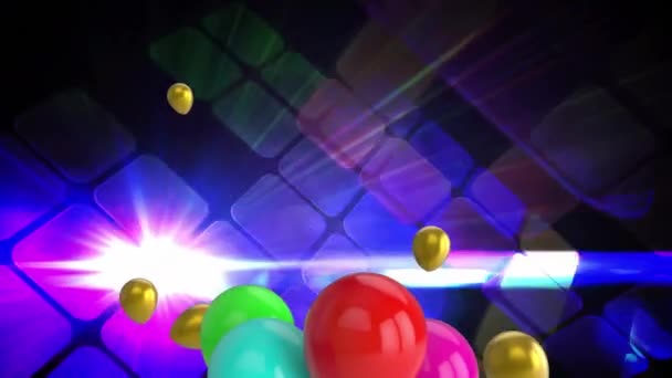 ディスコライトの上に浮かぶ風船のアニメーション 大晦日のパーティーやお祝いのコンセプトデジタルで生成されたビデオ — ストック動画