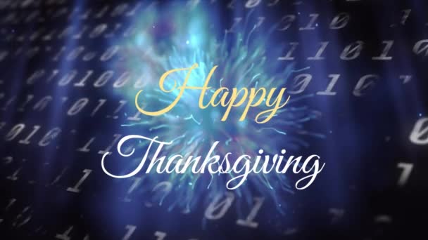 Happy Thanksgiving Text Binary Coding Data Processing Blue Background Thanksgiving — Stock Video