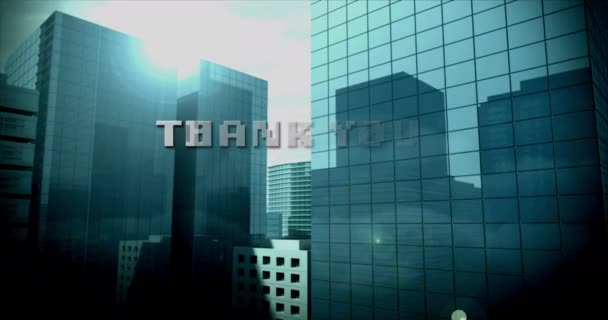 Animáció Köszönöm Szöveg Fehér Betűkkel Városkép Háttér Videojáték Digitális Interfész — Stock videók