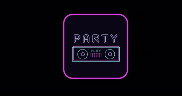 Animation Des Parteitextes Auf Schwarzem Hintergrund Party Musik Und Unterhaltungskonzept — Stockvideo