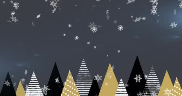 Animación Nieve Cayendo Sobre Árboles Sobre Fondo Negro Navidad Tradición — Vídeo de stock