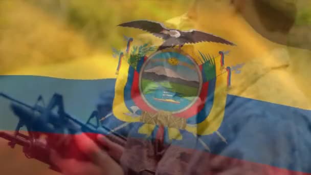 Animatie Van Vlag Van Equador Diverse Mannelijke Soldaten Leger Civiele — Stockvideo