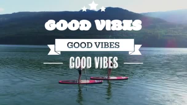Animation Good Vibes Text Happy People Outdoors Social Media Messaging — Stock Video