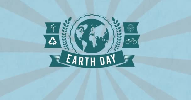 地球日和地球在蓝色和灰色背景下运动的动画 可持续性 可再生能源 全球变暖和气候变化意识 — 图库视频影像