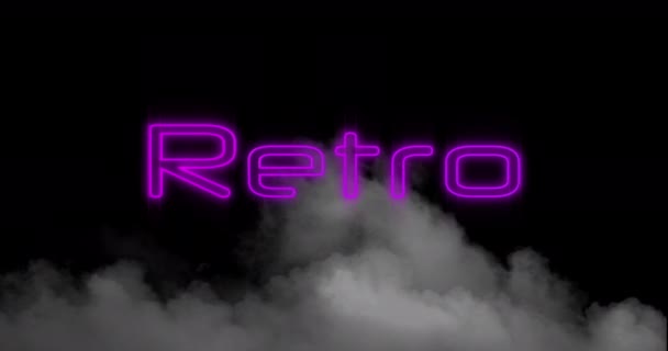 Digital Animation Neon Purple Retro Text Sign Smoke Effect Black — Stock Video