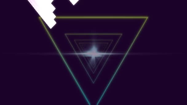 暗い背景にカラフルな移動幾何学的形状上の戦いのテキストのアニメーション ビデオゲーム エンターテイメントとデジタルインターフェースの概念デジタル生成されたビデオ — ストック動画