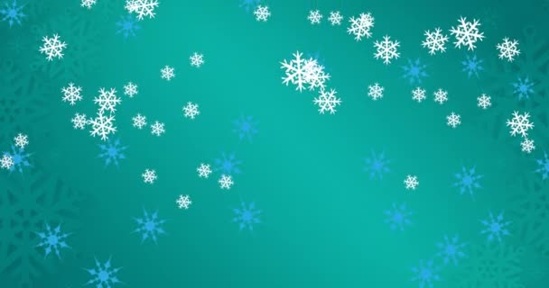 Animación Caída Copos Nieve Sobre Fondo Azul Navidad Tradición Concepto — Vídeo de stock