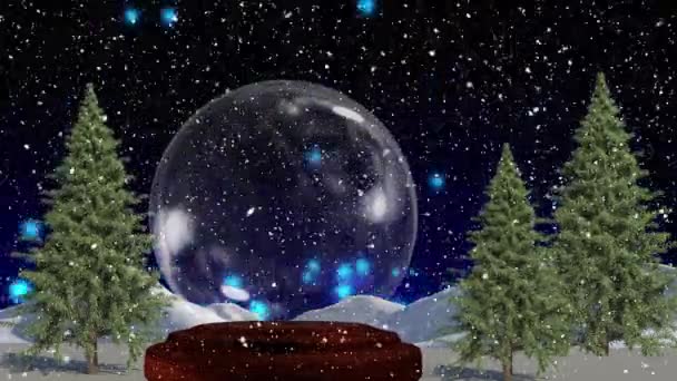 Taches Lumière Bleue Neige Tombant Sur Boule Neige Contre Plusieurs — Video