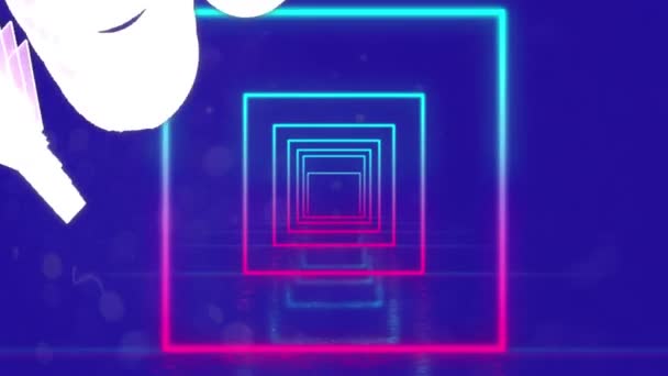 Animace Vyhrává Text Nad Neonovými Tvary Modrém Pozadí Sociální Média — Stock video