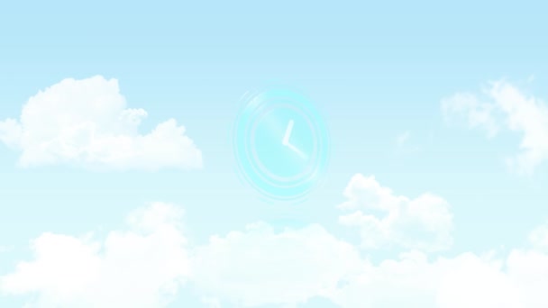 Анимация Часов Быстро Движущихся Облакам Небу Время Технология Концепция Цифрового — стоковое видео