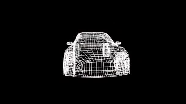 黒い背景に回転する3D車の図面のアニメーション 世界規模のエンジニアリング デジタルインターフェースの概念デジタル生成されたビデオ — ストック動画