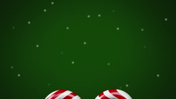Multiple Star Icons Falling Candy Cane Icon Green Background Christmas — Stock Video