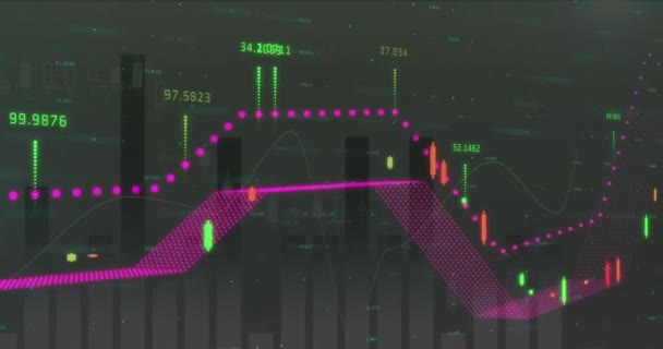 Animation Der Verarbeitung Von Finanzdaten Auf Schwarzem Hintergrund Globales Geschäft — Stockvideo