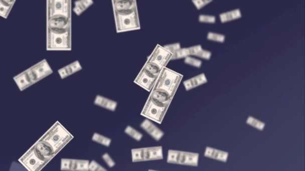 Animatie Van Zwevende Dollars Donkerblauwe Achtergrond Mondiaal Financieel Geld Betalingsveiligheidsconcept — Stockvideo