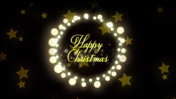 Siyah Arka Plandaki Yıldızların Üzerinde Peri Işıkları Olan Mutlu Noelin — Stok video