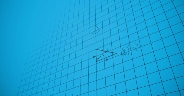 Animación Ecuaciones Matemáticas Sobre Fondo Azul Educación Global Conexiones Procesamiento — Vídeo de stock